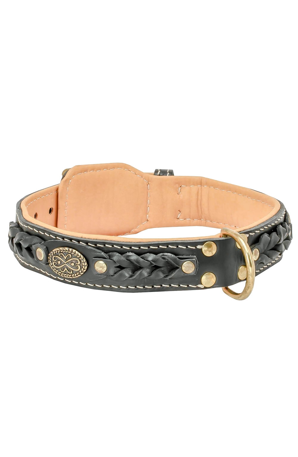 Nappa Padded Leather Dog Collar with Attractive Braids for Large Dog Breeds (model deals OldMill-C43)