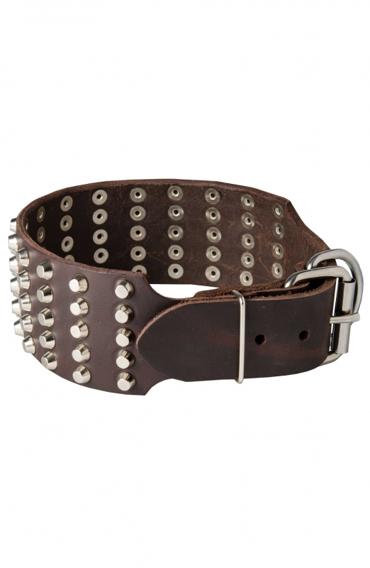 3 inch Wide Spiked Leather Dog Collar with 5 Rows of Studs - Old Mill Store