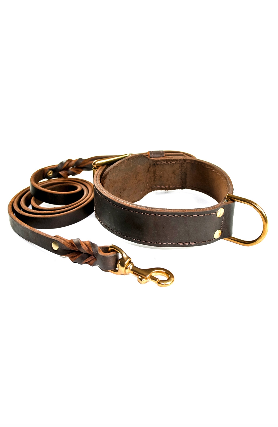  Dog Leather Collar and 4 ft Leash, KUDES Adjustable